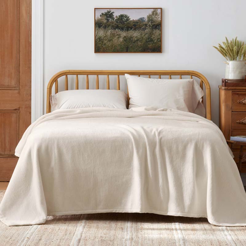 Cotton/Acrylic Fleece Blanket - Ivory, Full/Queen