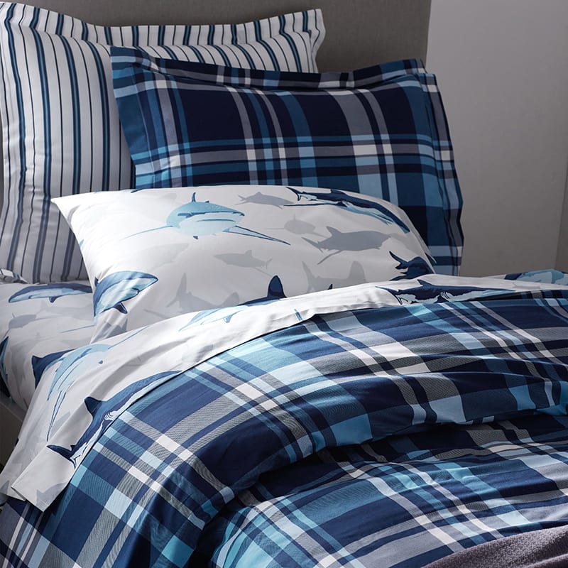 The Company Store Gingham Navy Organic Cotton Percale Twin XL Sheet Set, Blue