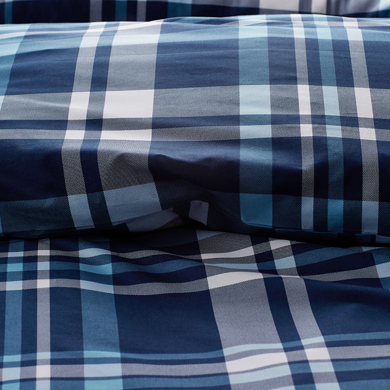 The Company Store Gingham Navy Organic Cotton Percale Twin XL Sheet Set, Blue