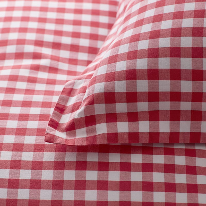 Company Organic Cotton™ Grayson Gingham Yarn-Dyed Percale Duvet Cover - Red  - The Company Store