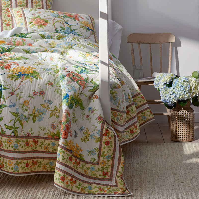 Althea quilt, elegant botanical floral quilt, 100% cotton pre-washed,  pre-shrunk, machine washable.