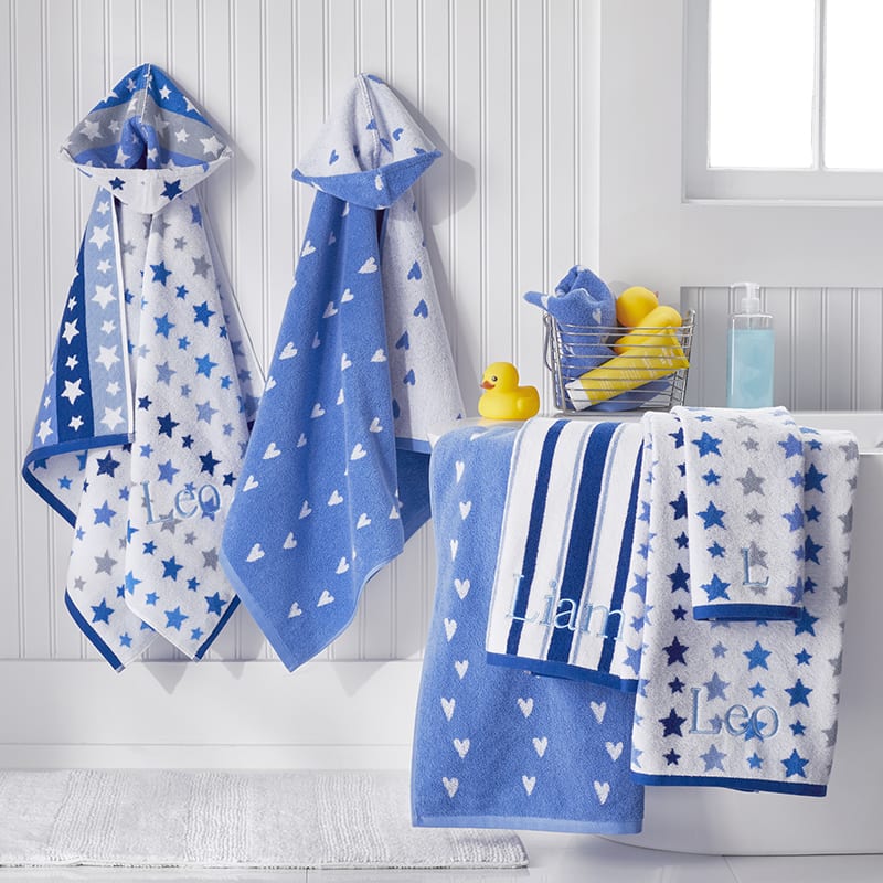 Star Cotton Bath Towel - Blue Hearts, Size 16 in. x 30 in. | The Company Store