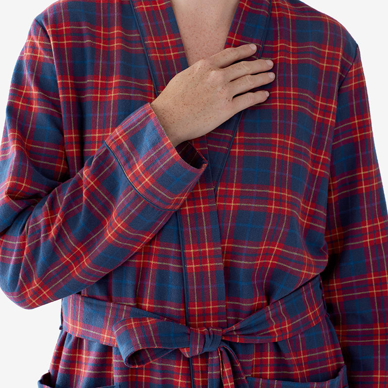 Women's Classic Cotton Flannel Robe with Pockets, Short Bathrobe