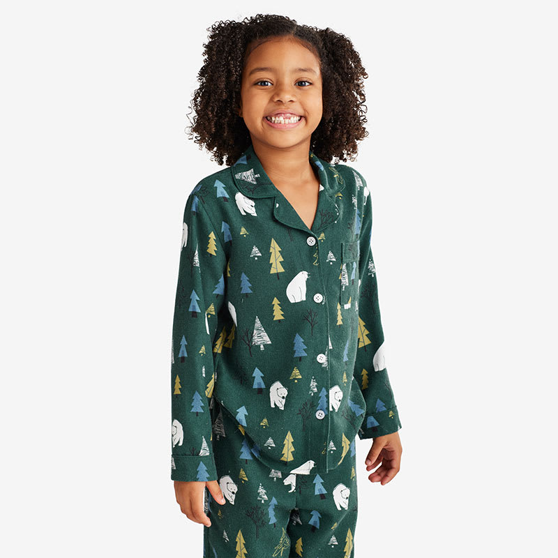 The Company Store Company Cotton Family Flannel Holiday Plaid Kids 8-Navy  Multi Solid Top Pajama Set 60016 - The Home Depot