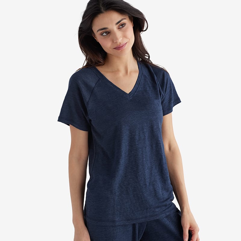 Solid Linen Jersey V-Neck Top | The Company Store