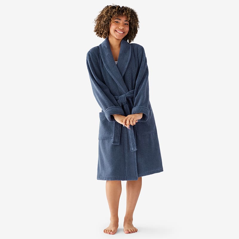 Turkish Cotton Womens Long Spa-Style Robe - Smoke Gray, Size Xs | The Company Store