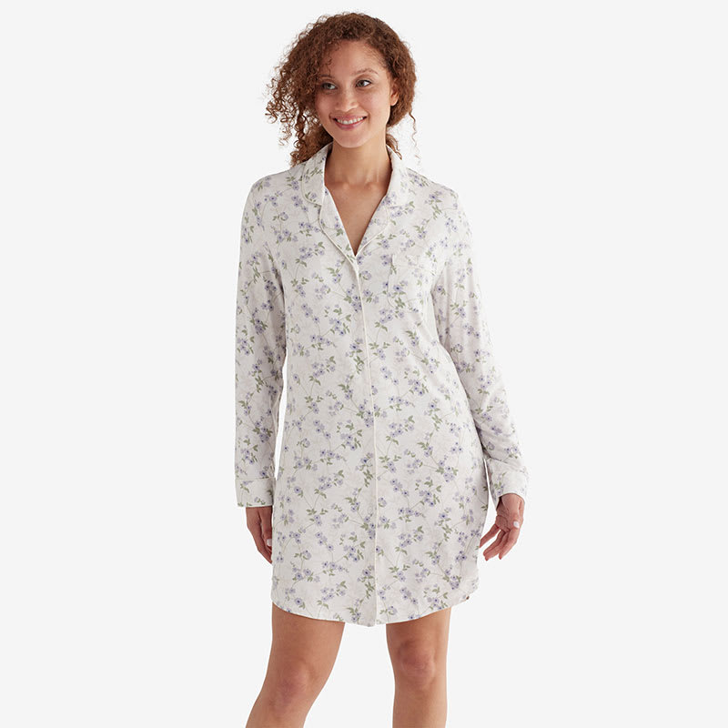 White Jersey Button Down Nightshirt