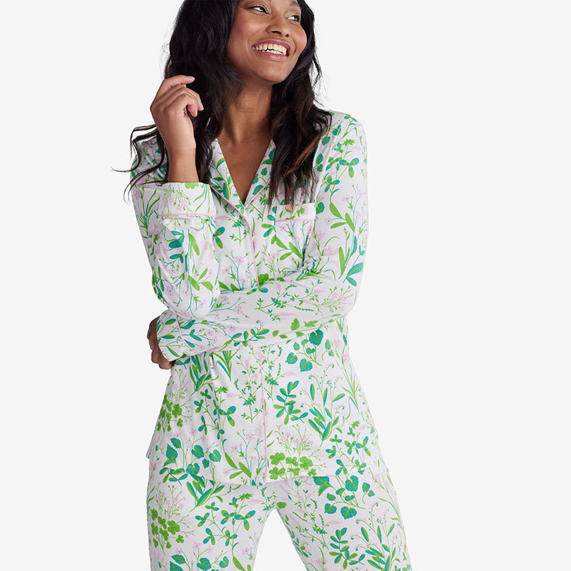 Women's Soft Cotton Knit Jersey Pajamas Lounge Set, Short Sleeve