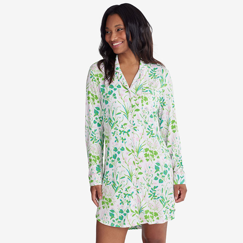 Women's Button Through Jersey Night Shirt Dress