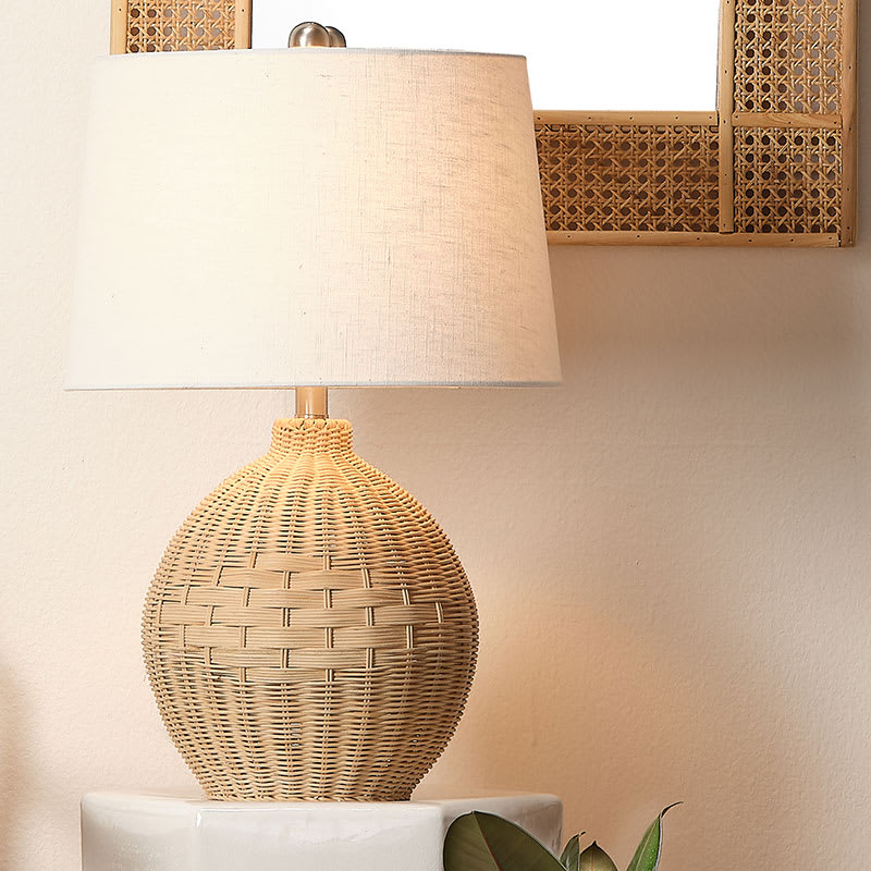 Handwoven Rattan Table Lamp With Linen Shade The Company Store