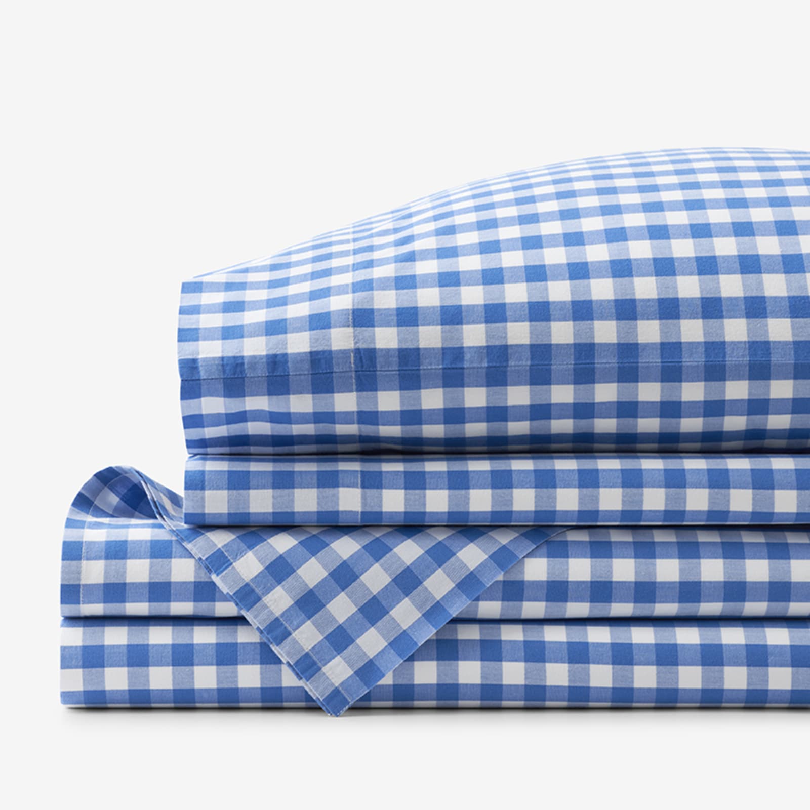 The Company Store Gingham Navy Organic Cotton Percale Twin XL Sheet Set, Blue