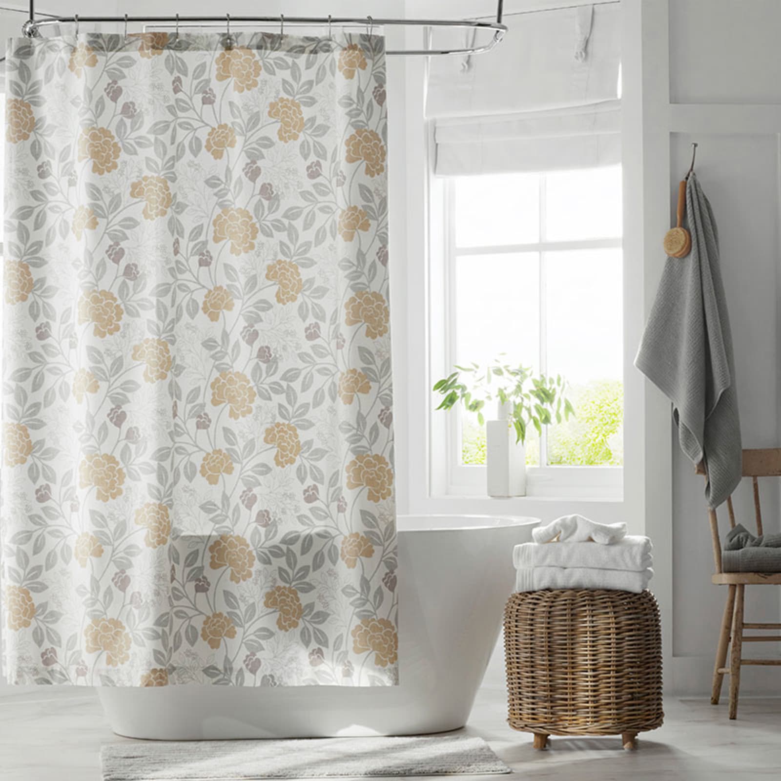 Mariel Flower Print Percale Shower Curtain