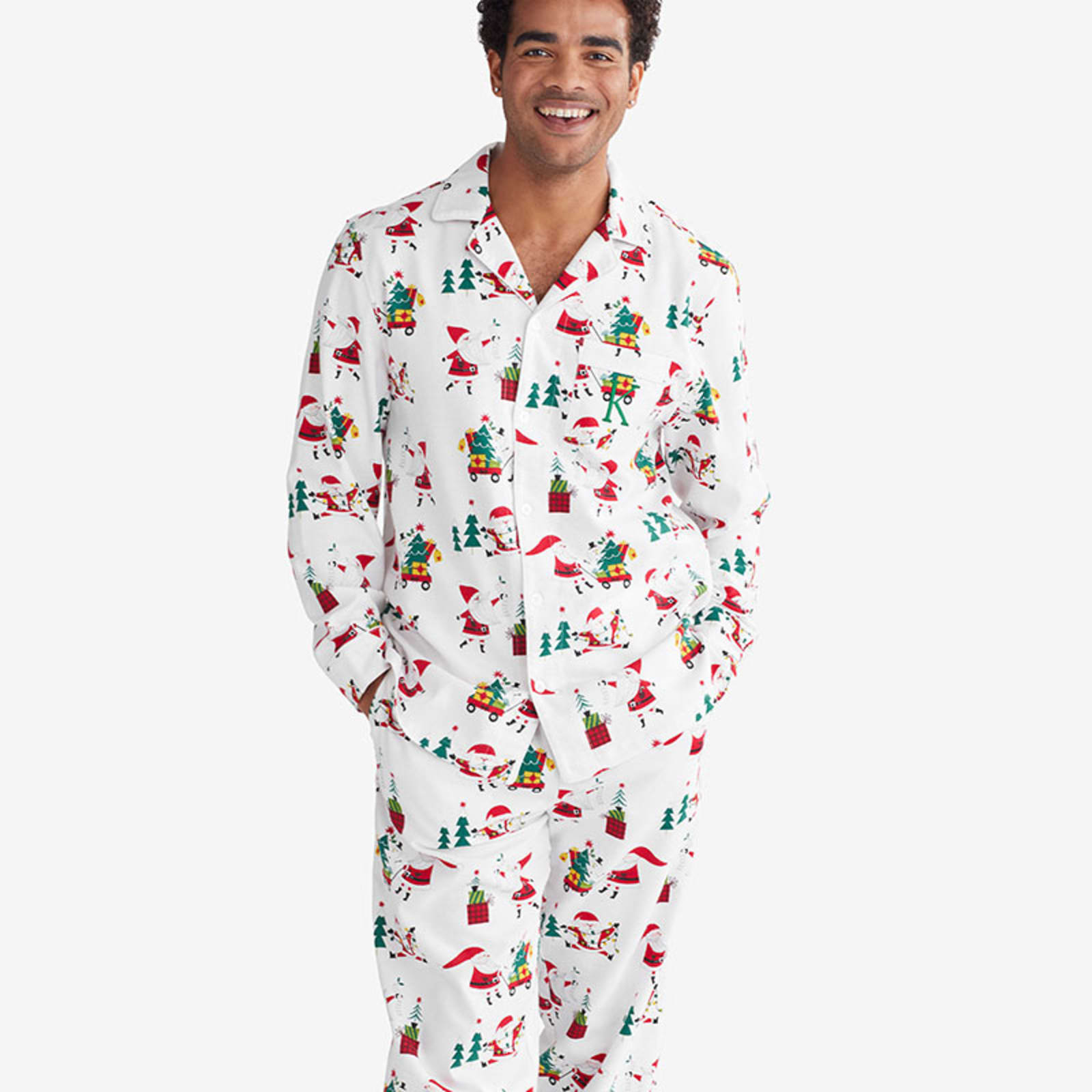 Matching Holiday Print Flannel Pajamas Set for Men