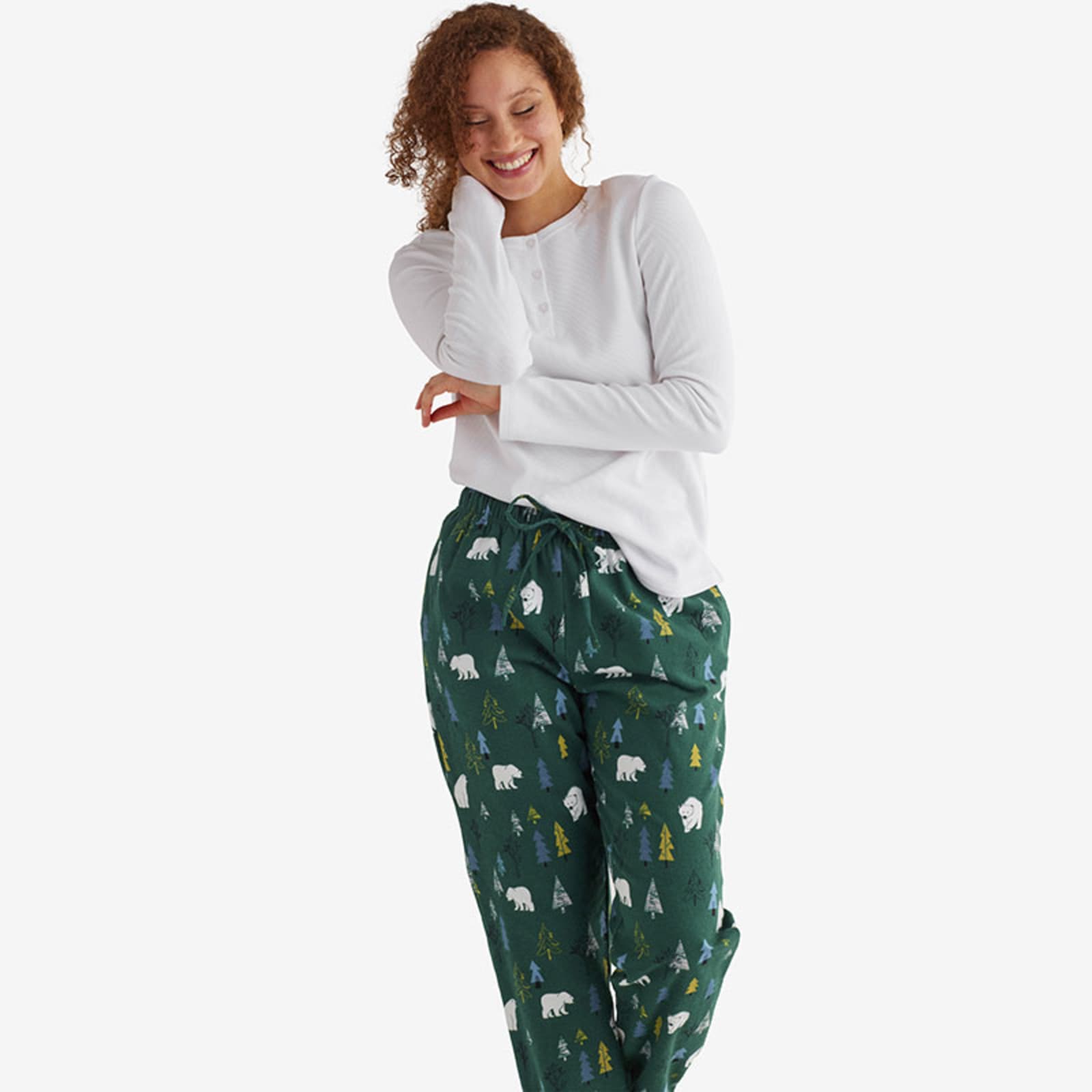 Women's Pajama Set Knit Long Sleeve T-Shirt and Flannel Pants