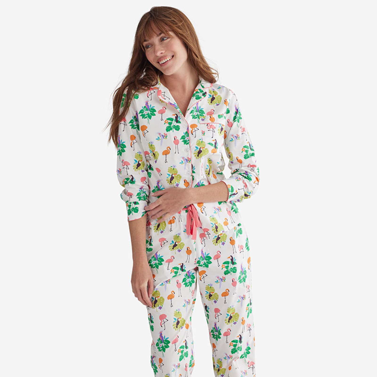 Women's Oversized Printed Poplin Pajama Set - - Petite Size XL