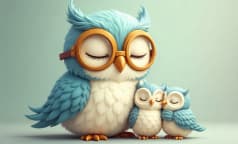 Animación de búho con sus hijos