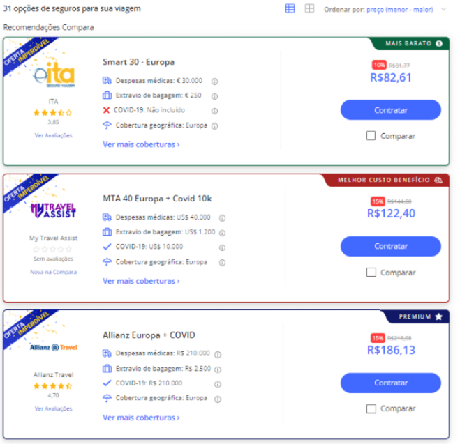 seguro viagem europa valor