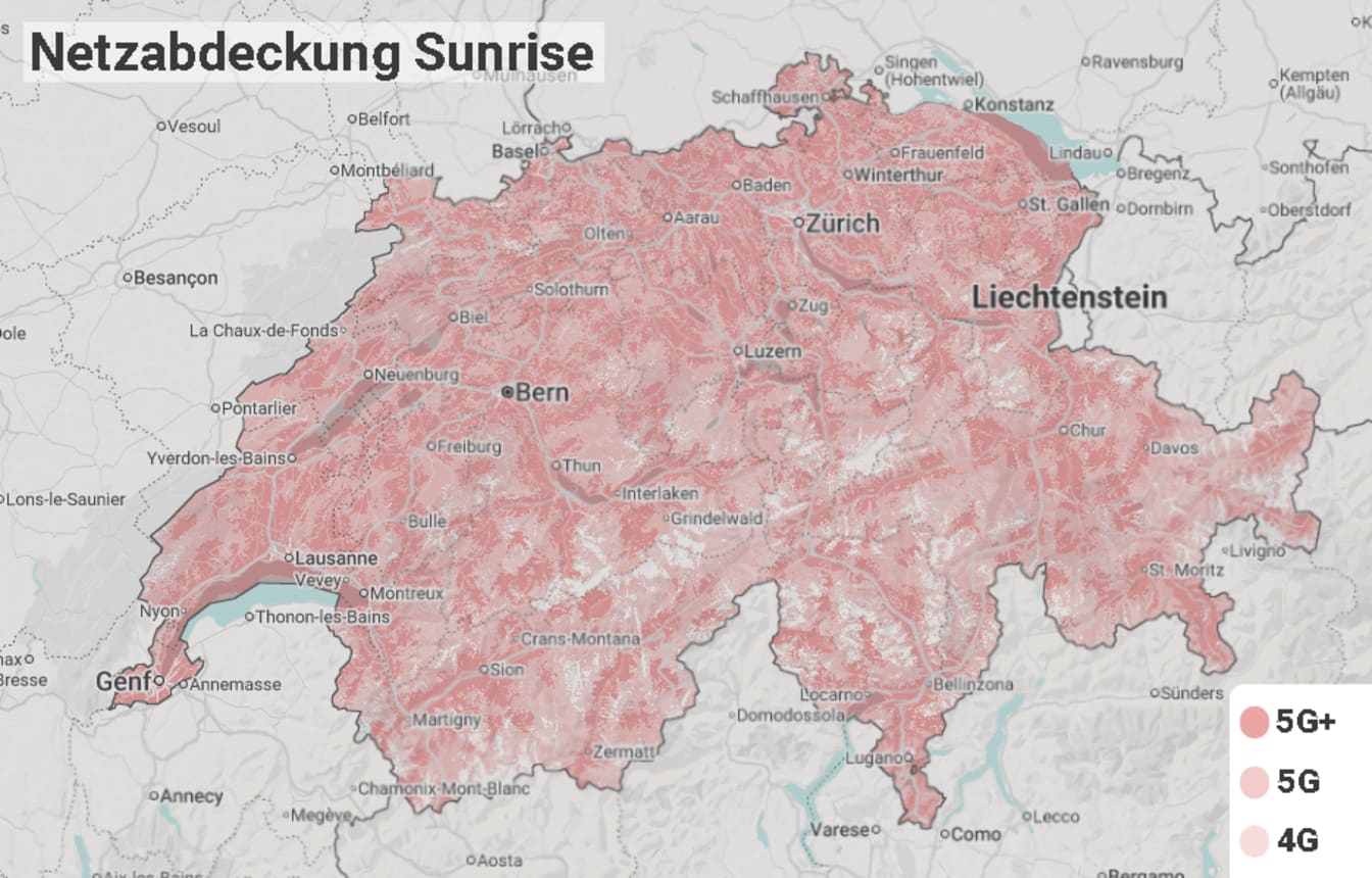 Sunrise-Netzabdeckung als Karte.