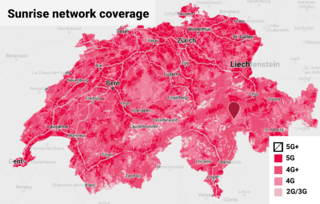 Swiss map with Salt's network coverage in the different regions
