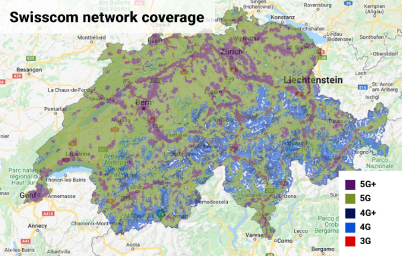 Swiss map with Salt's network coverage in the different regions