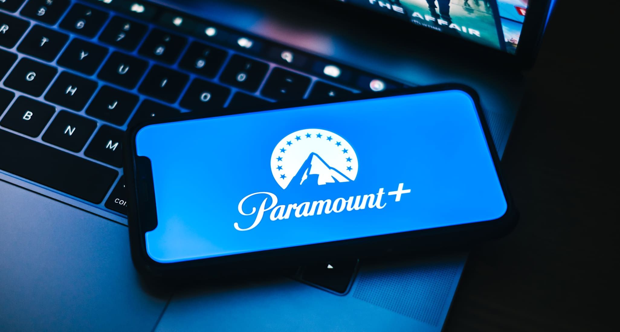 A smartphone screen showing the Paramount+ logo
