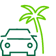 Rental car under a palm tree