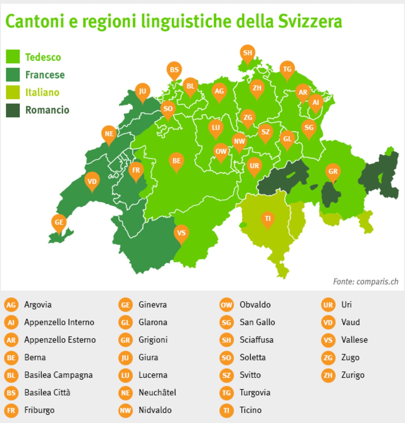 Cantoni e regioni linguistiche della Svizzera