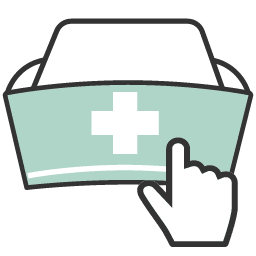 Nurse's cap and left hand icon