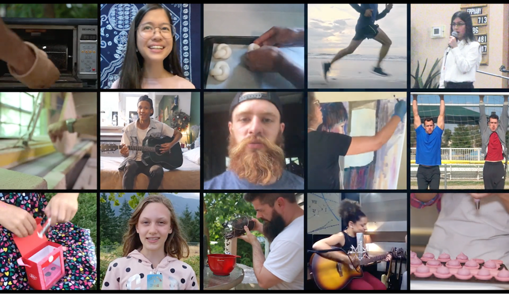 A collage of various volunteers engaging in various activities.