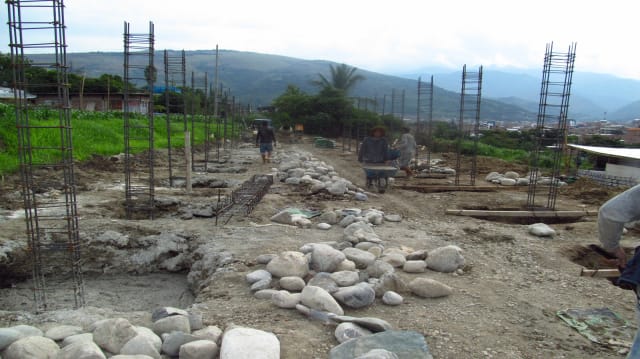 Footings with poured concrete