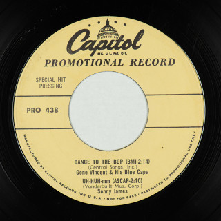 B-side —Capitol (USA) 7" EP VA PRO 437/438 (wlp)(po) Frank Sinatra with Orch. Cond. By Nelson Riddle // Ron Goodwin & His Orch. // Gene Vincent & His Blue Caps // Sonny James A1: All The Way (Frank Sinatra with Orch. Cond. By Nelson Riddle) // A2: Lingering Lovers (Ron Goodwin & His Orch.) /// B1: Dance To The Bop (Gene Vincent & His Blue Caps) // B2: Uh-Huh-mm (Sonny James)