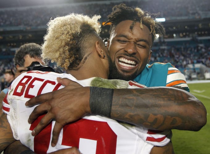 beckham and eli manning have a history together before the giants odell beckham hand size