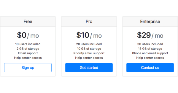 Pricing page