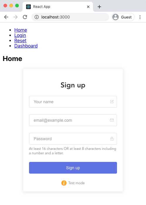 React signup form