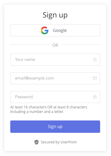 Userfront signup form