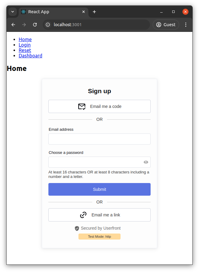 React signup form