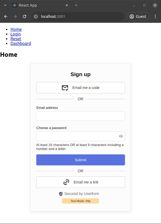 React signup, login, password reset
