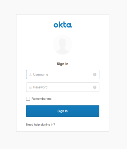 Okta login screen