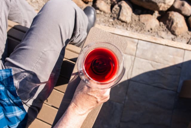 wine in a wine glass as seen from above