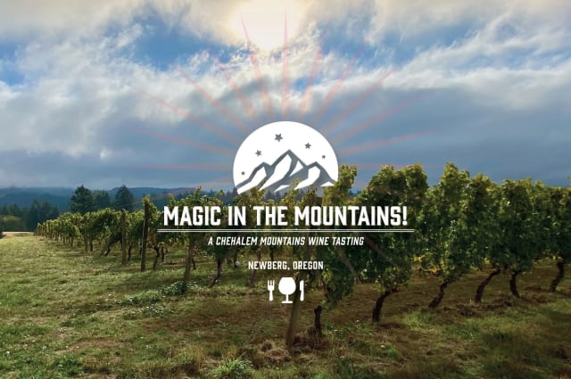 Magic in the Mountains logo over a beautiful vineyard setting.