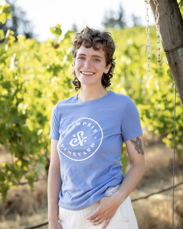 Author Ella Burgess at Compris Vineyard.