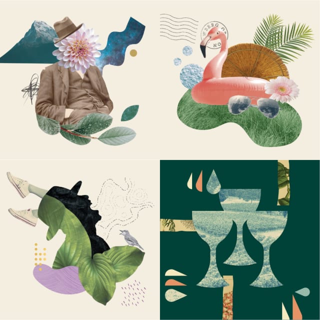The album art of Compris Vineyard's wine collages for the June playlist.