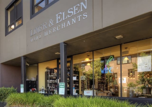 The storefront of Liner & Elsen Wine Merchants in Portland, Oregon, where you'll find a knowledgeable and friendly team. 