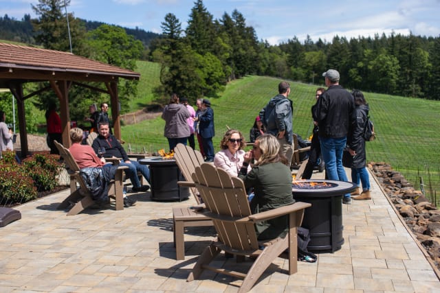 Wine club members at a spring gathering at Compris Vineyard in Newberg, Oregon.