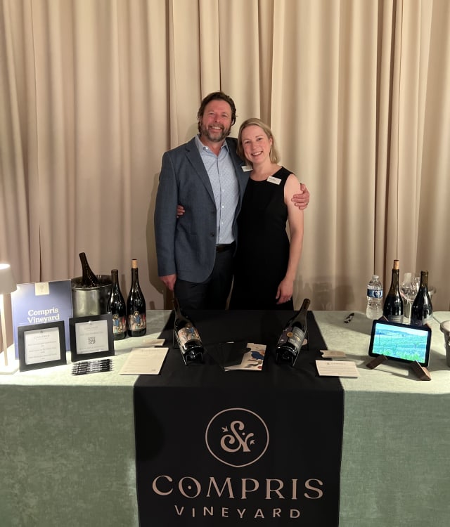Dru and Erin Allen, owners of Compris, at TumTum Tree Foundation's Wine Auction in 2025.
