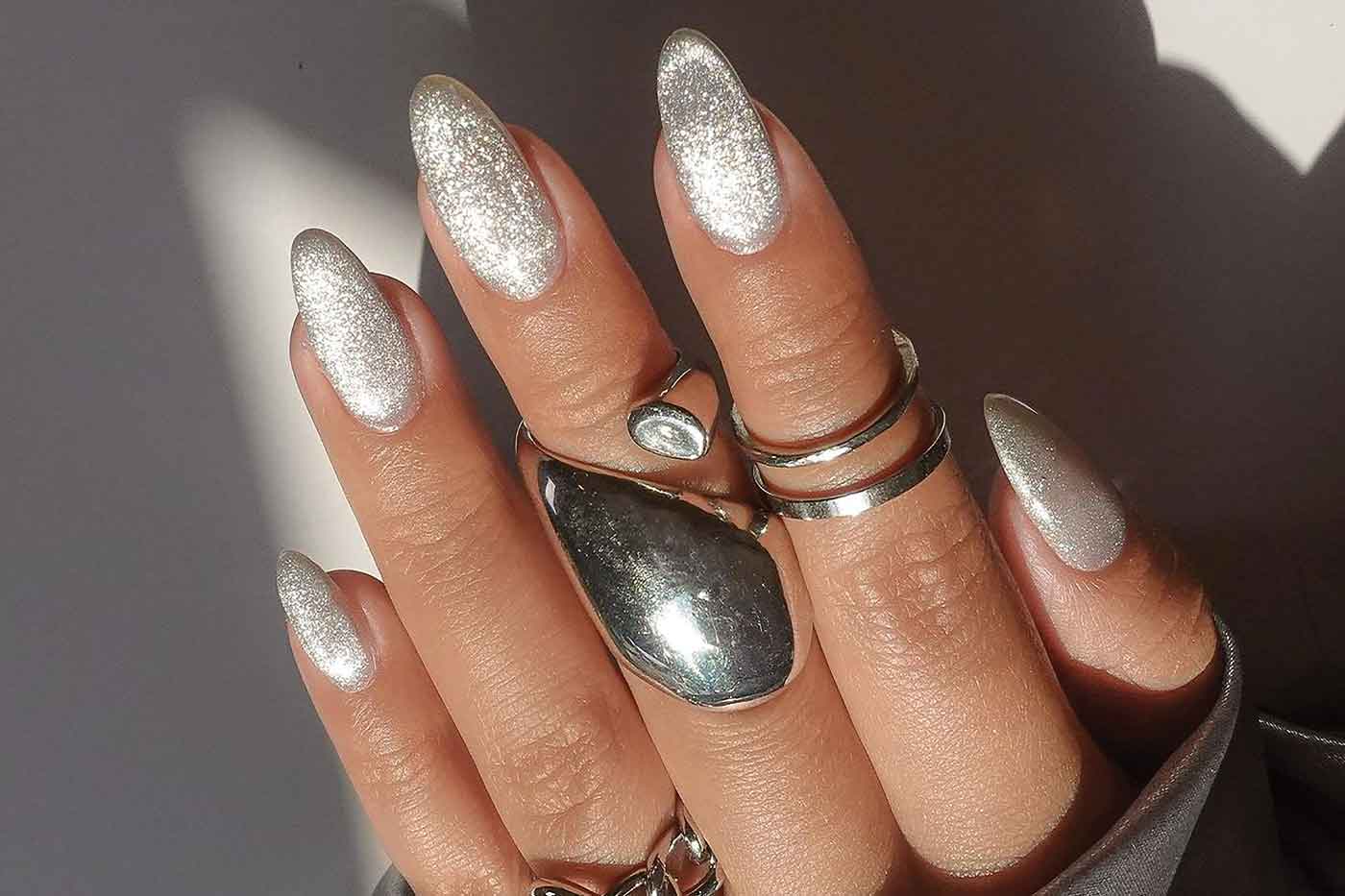 the model with Velvet Nails. winter nail trend 