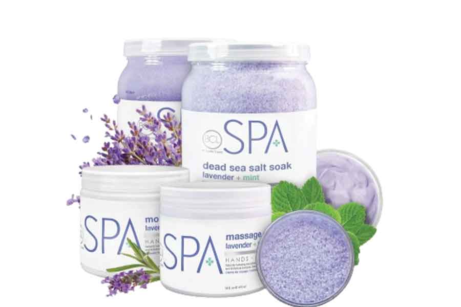 BCL Lavender and Mint Soak, Sugar Scrub, Moisture Mask & Massage Cream