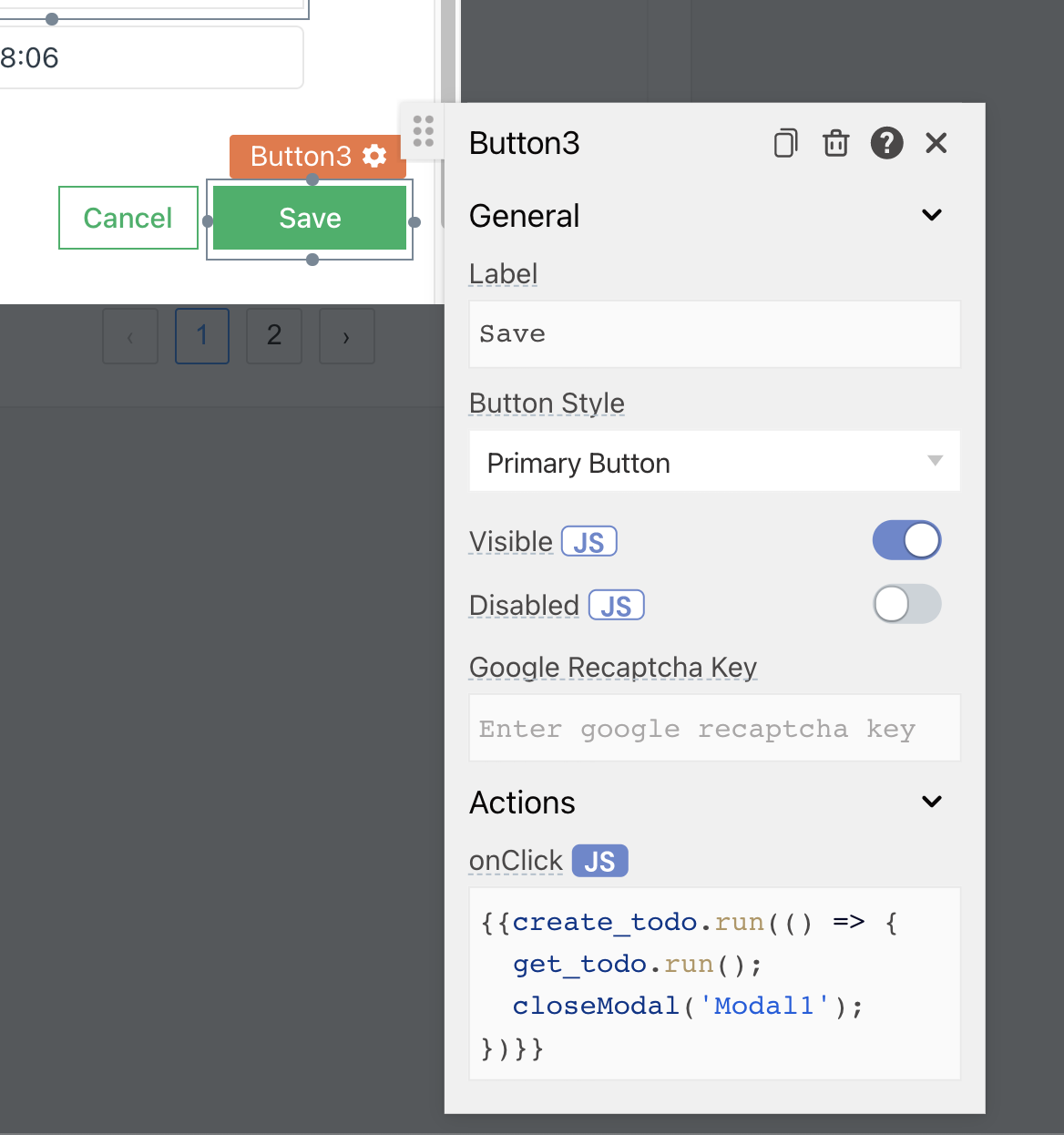 image showing the confirm button configuration
