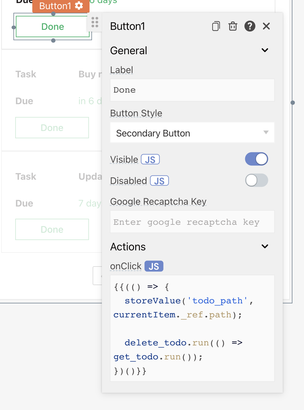 image showing delete todo button configuration