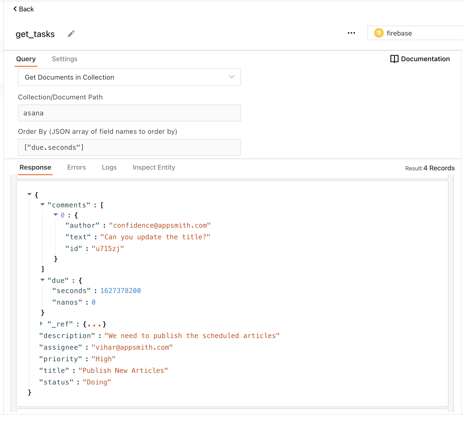 query to get tasks from database